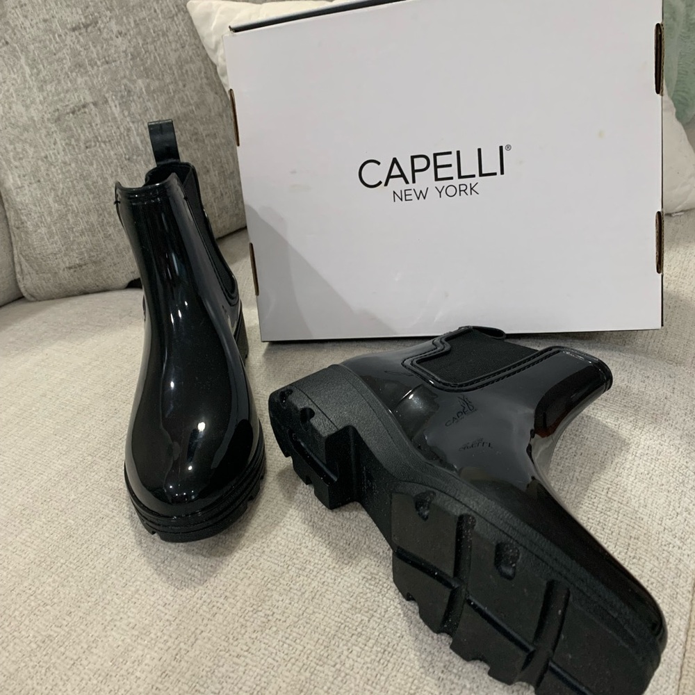 Capelli of New York Black Rain Boots Sleek Slip-On Design